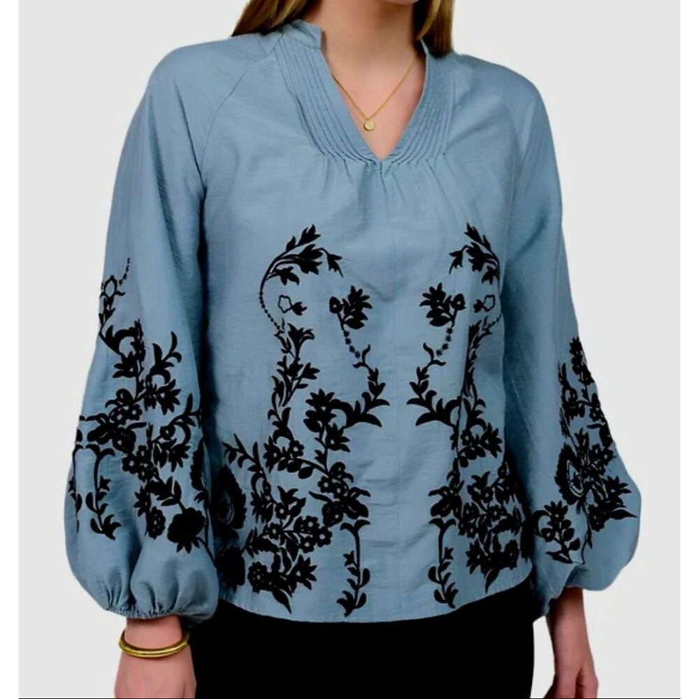 Ivy Jane Women’s Long Sleeve Embroidered Tunic Blue Black Size Small